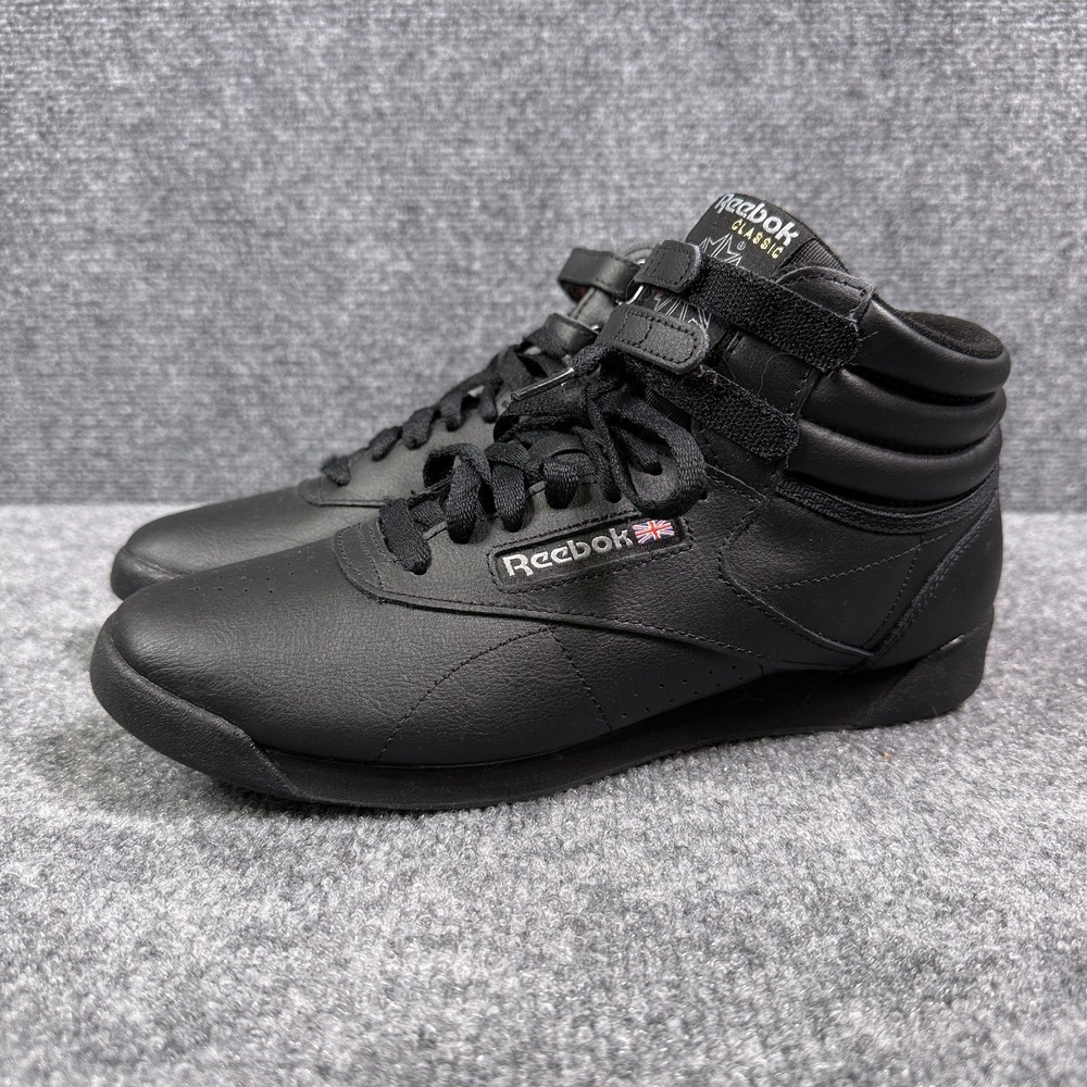 Reebok Freestyle Hi Womens Size 9.5 Triple Black Athletic Leather Shoes Sneakers